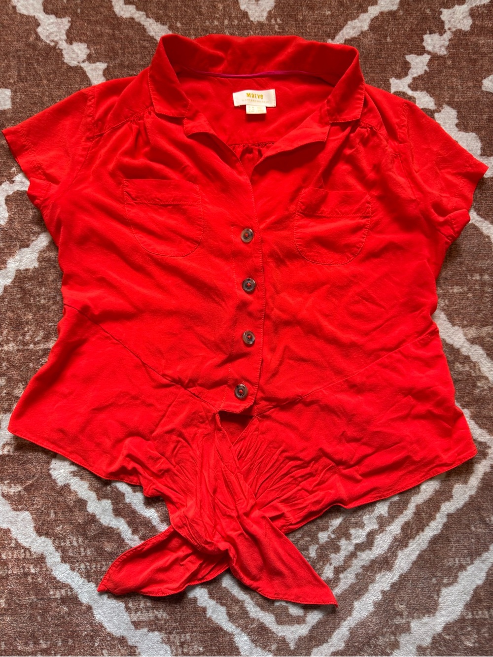 Maeve Anthropologie rayon button down tie waist fitted button down blouse 4p